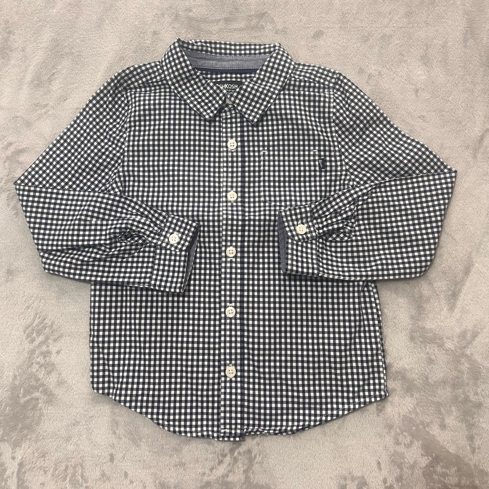 Toddler little kid Oshkosh plaid button down long sleeve shirt (5T)
